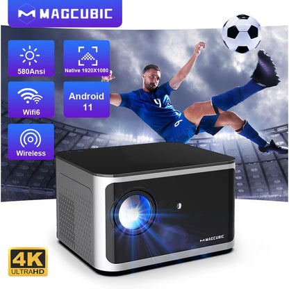 Experience Home Cinema Like Never Before: Android 11 4K Smart Projector with 580ANSI Brightness, Full HD 1920x1080P, Wifi6, BT5.0, and Voice Control
