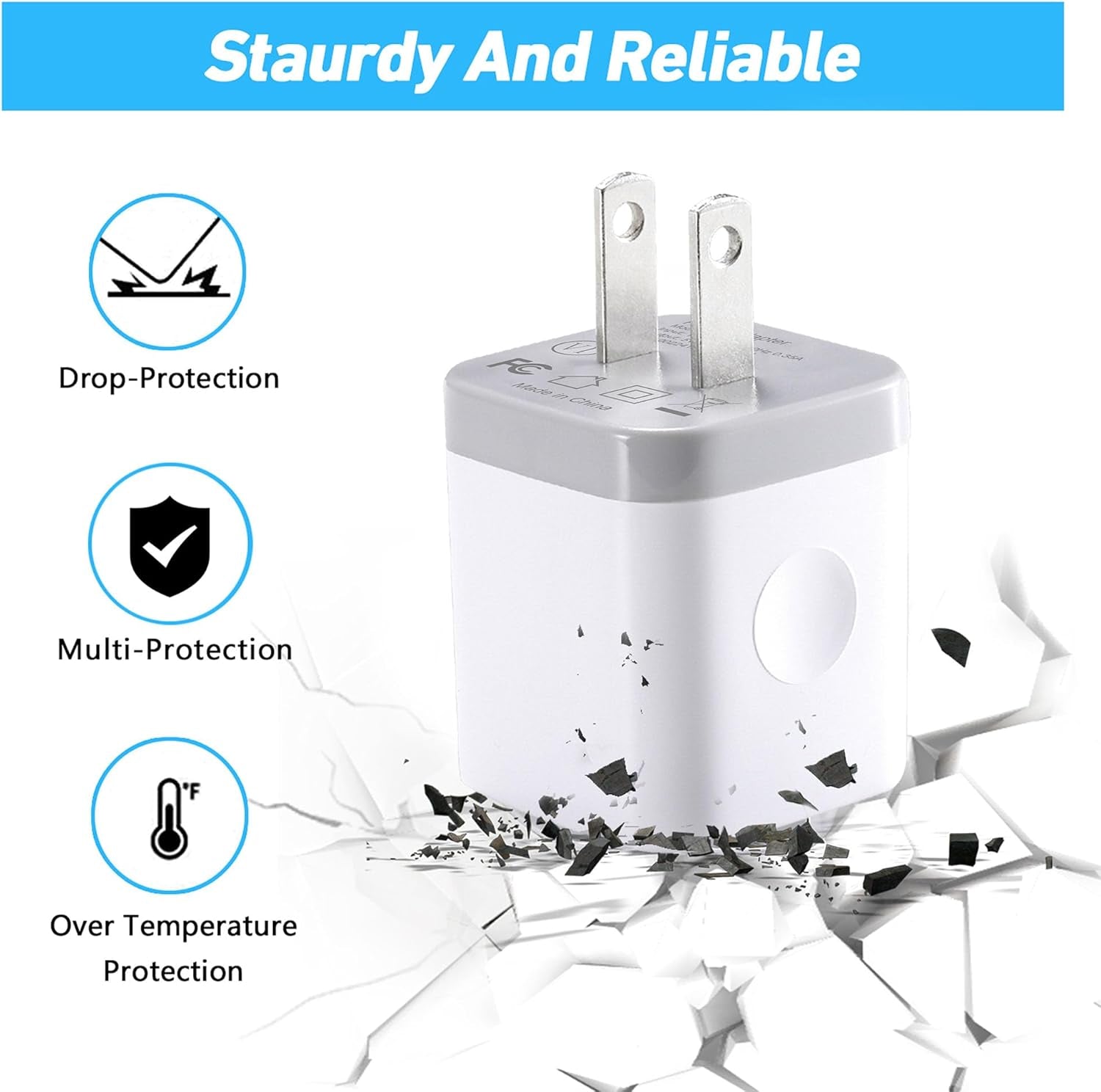 4-Pack USB Wall Charger with Dual Ports - 2.1A Power Adapter for iPhone, Galaxy, Android & More!