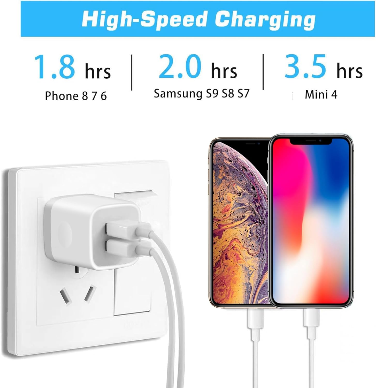 4-Pack USB Wall Charger with Dual Ports - 2.1A Power Adapter for iPhone, Galaxy, Android & More!