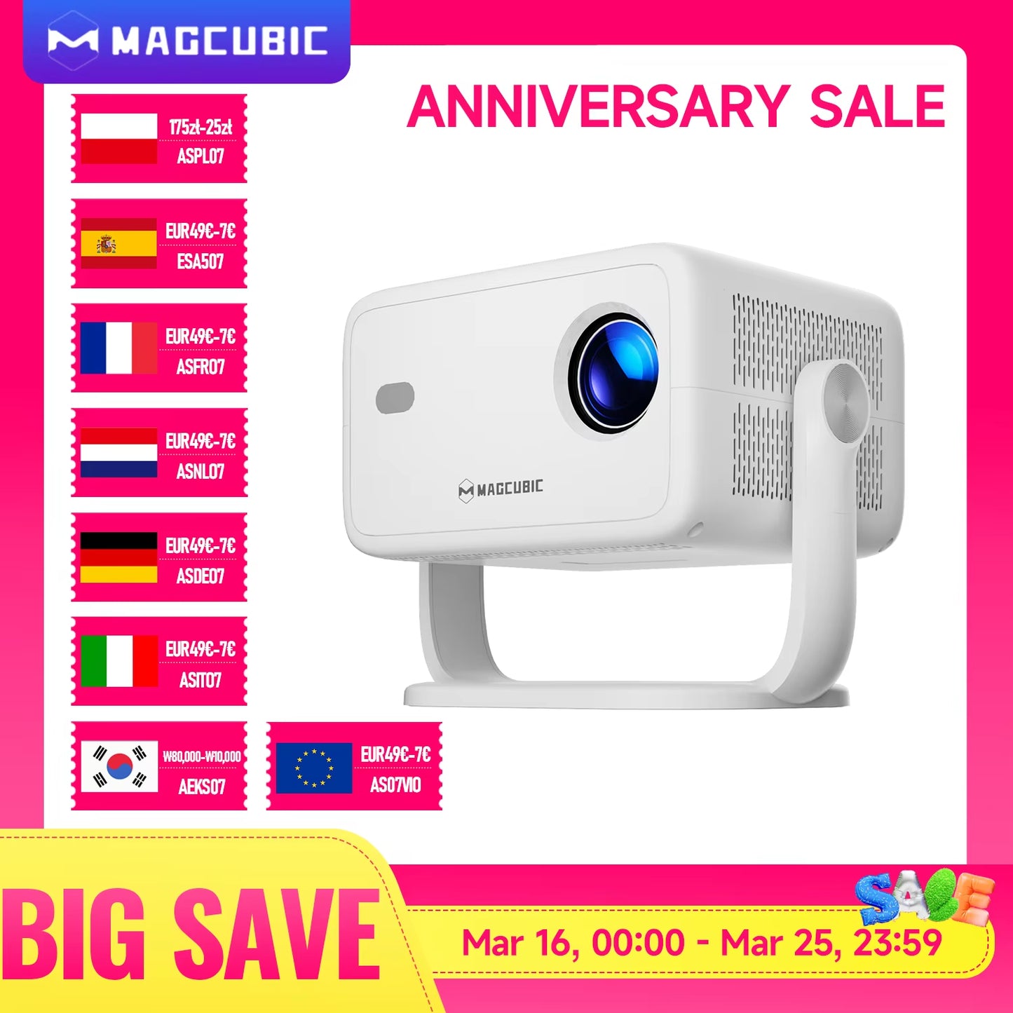 Native 1080P 650ANSI 8K Android Projector - 360° Portable Outdoor with Auto Keystone Focus, Air Mouse, Wifi6 & BT5.4