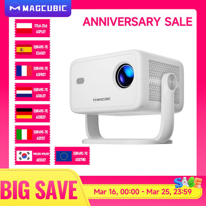 Native 1080P 650ANSI 8K Android Projector - 360° Portable Outdoor with Auto Keystone Focus, Air Mouse, Wifi6 & BT5.4