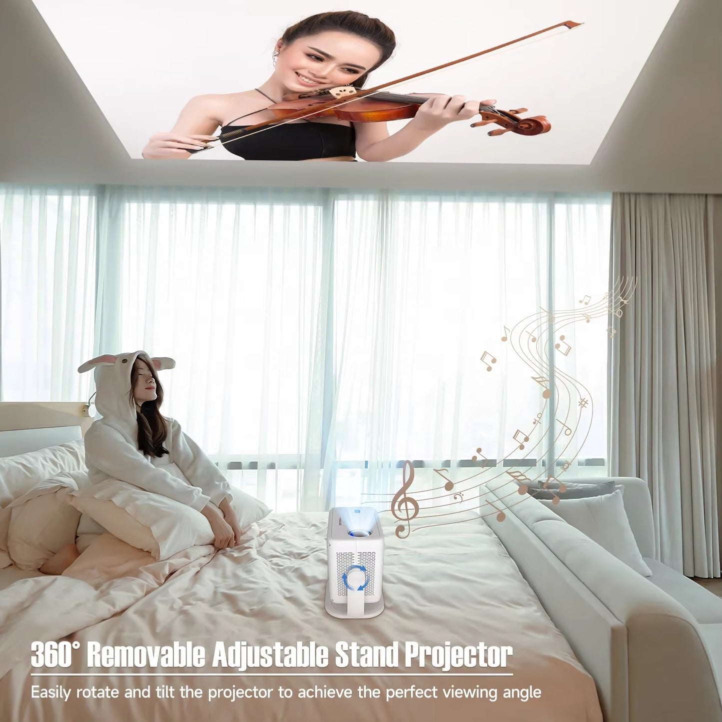 Native 1080P 650ANSI 8K Android Projector - 360° Portable Outdoor with Auto Keystone Focus, Air Mouse, Wifi6 & BT5.4