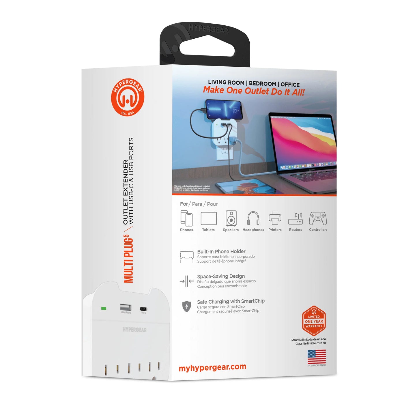 Hypergear Power Strip Wall Adapter with 3 Outlets - Ultimate Charging Solution